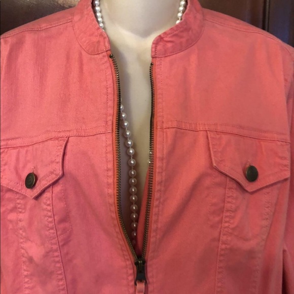 Size 14 Ruby Rd. Coral denim front zip jacket - Picture 4 of 8